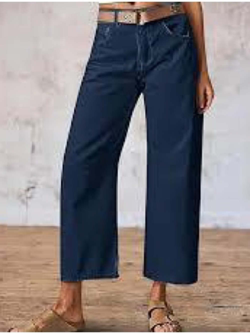 High-Rise Navy Cropped Wide-Leg Jeans